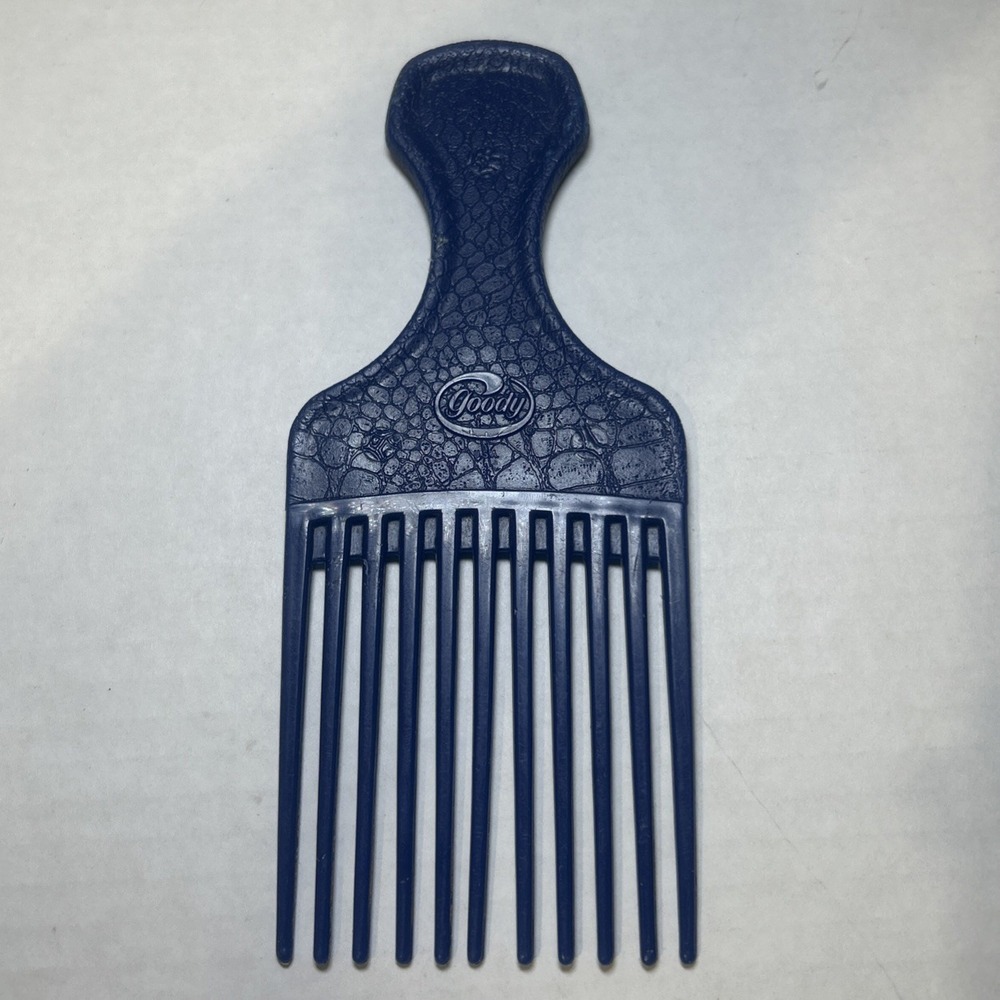 Vintage Goody Plastic Textured Reptile Print Hair Pick Comb Lift USA Blue